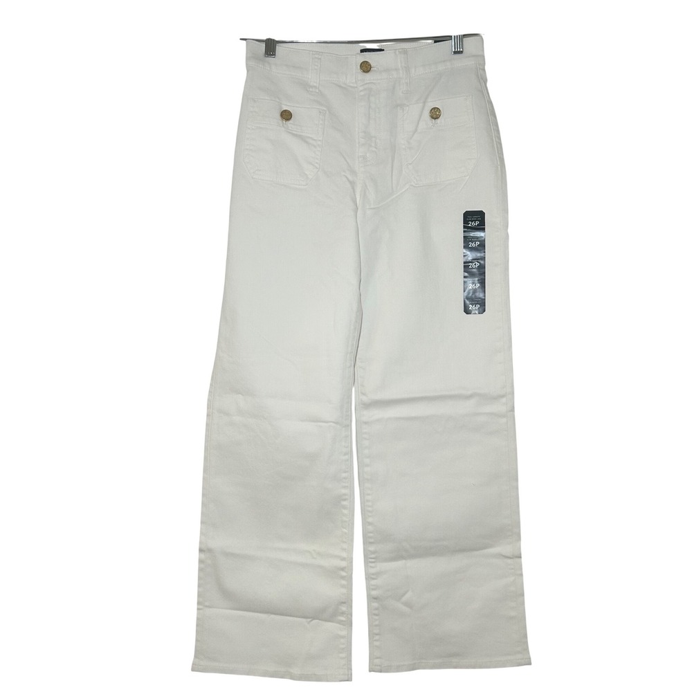 NWT J.Crew White Full-Length Slim Wide-Leg Jeans Gold Crest Buttons 26P preppy